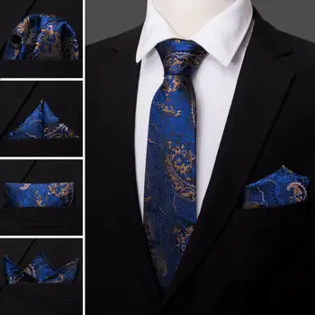 Barry.Wang Ouro Paisley Folral Designers de Moda Gravata Azul Japao Conjuntos de Caixa de Presentes Para Homens Festa de Casamento de Negócios Gravatas LS-5133