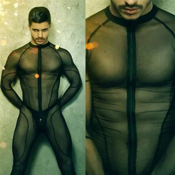 Homem De Malha Macacão De Pelúcia Body Preto Transparente Lingerie Erótica Bodysuits Corpo Do Desgaste De Uma Peça De Macacão De Lingerie Sexy Body