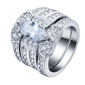 luxo Anéis de promessa conjuntos de 3pcs novo design de jóias de presente princesa branco cz dedo Definição de casamento Anel conjuntos para as mulheres
