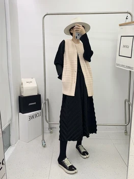 Miyake Plissado Jaqueta Colete Roupas Queda De 2022 No Inverno Nova-Coreano Designer De Moda De Algodão Camisa De Gola Alta Sem Mangas De Casacos