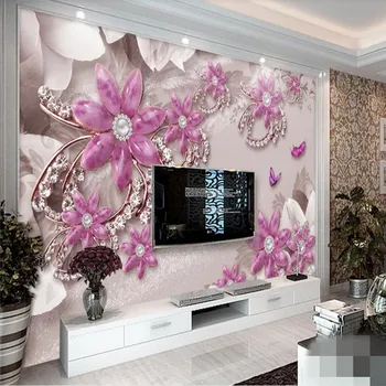 Papel de parede personalizado novo high-end da luz de luxo tridimensional jóias flor PLANO de fundo, pintura de parede de material impermeável