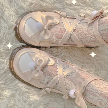 Anime Cosplay Lolita Sapatos Vintage Cabeça Redonda Aluno Festa De Sapatos De Cruz Curativo Bowknot Gótico Sapatos Jk Unifrom Kawaii Girl Cos