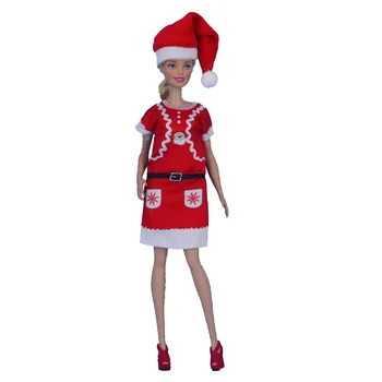 Branco Vermelho Vestido de Noite para a Boneca Barbie com Roupas Feliz Natal Vestido de Festa Chapéu de 1/6 Casa de bonecas com Roupas De 11,5